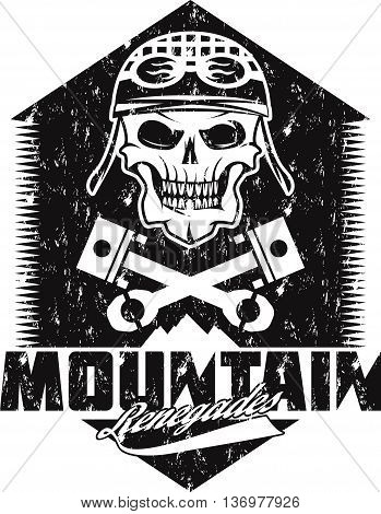 Mountain Renegades Vintage Grunge Print With Skull, Pistons Mountains
