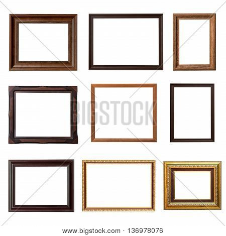 Wood frame photo set on isolated white background
