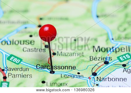 Carcassonne pinned on a map of France