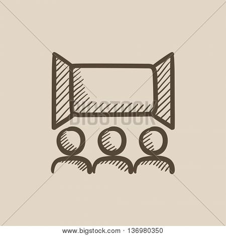 Viewers watching motion picture vector sketch icon isolated on background. Hand drawn Viewers watching motion picture icon. Viewers watching motion picture sketch icon for infographic, website or app.