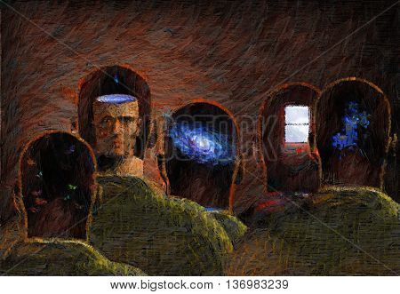 Thoughts in men's heads, oil canvas