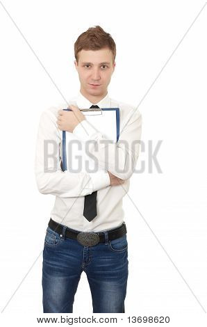 jonge man houdt een Klembord