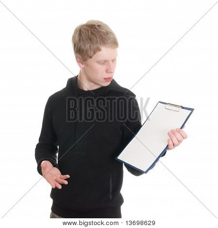 jonge man houdt een Klembord
