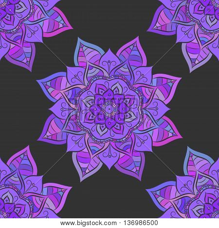 Seamless background with hand painted purple mandala