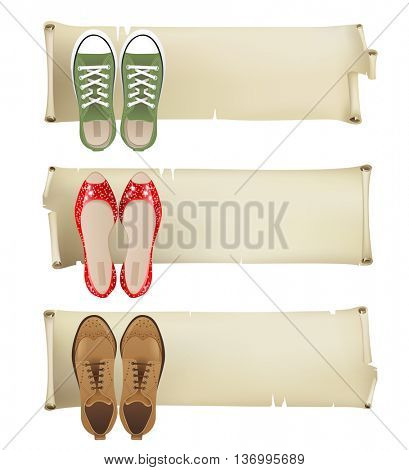 Retro-styled banners with women shoes