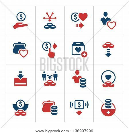 Set color icons of charity and donate isolated on white. Vector illustration