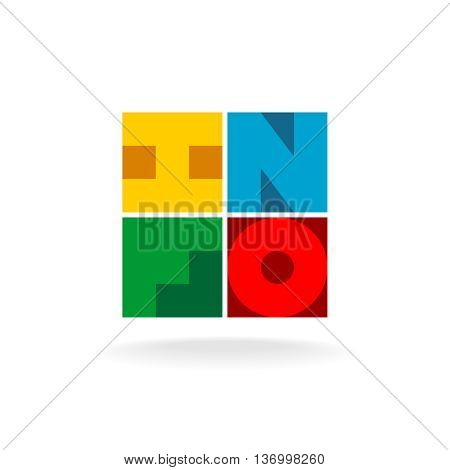Info title logo. Colorful INFO letters in a squares. Information sign.