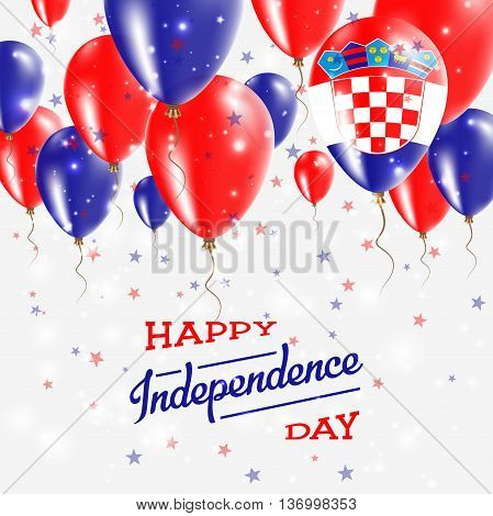 Croatia Vector Patriotic Poster. Independence Day Placard With Bright Colorful Balloons Of Country N
