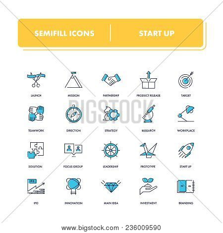Line Icons Set. Start Up Pack. Vector Illustration For Begin Business