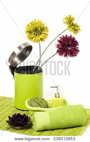 Green Spa Bathroom Stills On Whight Background