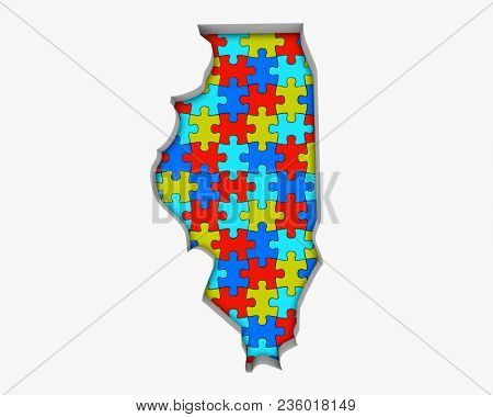Illinois IL Puzzle Pieces Map Working Together 3d Illustration