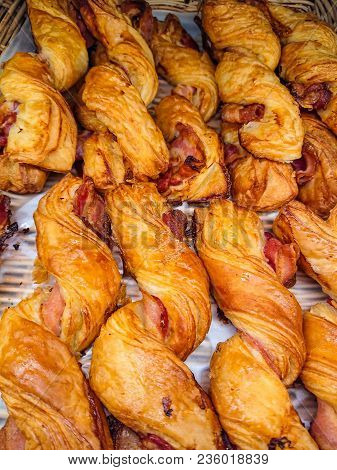 Bacon Twist Delicious. On A Cart In The Bakery Store.