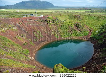 Kerið Volcanic Crater Lake Also Called Kerid Or Kerith In Southern Iceland Is Part Of The Golden Cir