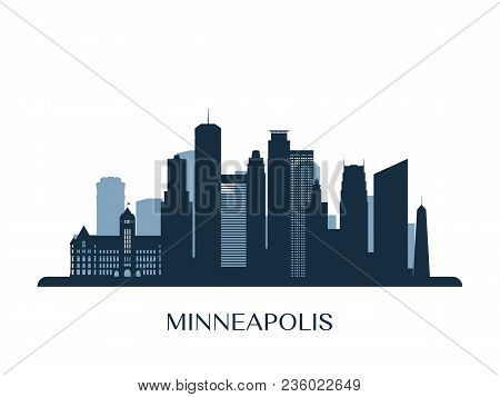 Minneapolis Skyline, Monochrome Silhouette. Design Vector Illustration.