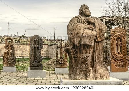 Oshakan,armenia,19 Februar,2018:the Village Of Oshakan, The Monument To The Founder Of The Armenian 