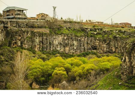 Canyon Of The Kasakh River With A View Of The City Of Ashtarak With Flowering Gardens,located On The