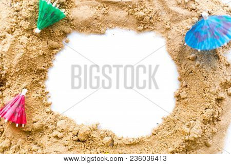Beach Mocap. Frame With Beach Sand. The Concept Of Travel.