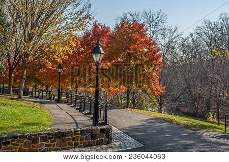 Bright Autumn Colors Of Smithville Park Along The Rancocas Creek In Burlington County New Jersey.