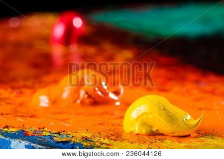Close Up Of Artists Palette, Oil Paint