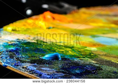 Close Up Of Artists Palette, Oil Paint