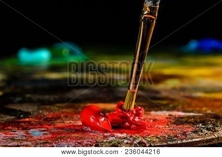 Close Up Of Artists Palette, Oil Paint