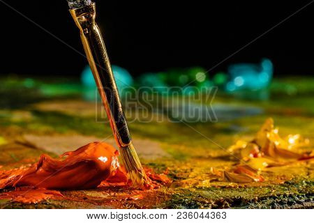 Close Up Of Artists Palette, Oil Paint