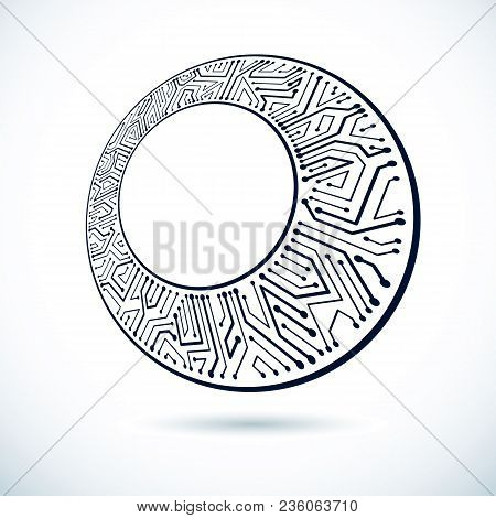 Vector Circuit Board, Digital Technologies Abstraction. Computer Microprocessor Scheme, Futuristic D