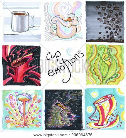 Cup Emotions Set. Several Cups Draw By Hand
