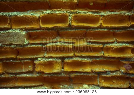 Old Ultra Orange Brick Wall, Stone Background Or Rock Surface - Good For Web Site Or Mobile Devices.