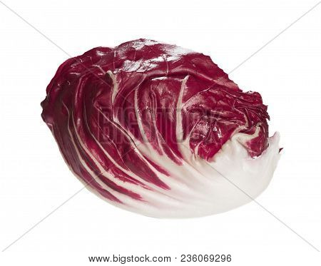 Contrast Radicchio Salad From Side On White Background. High Resolution Phoro.