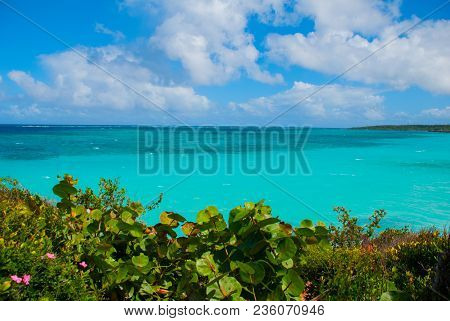 Playa Esmeralda, Holguin, Cuba: Beautiful Landscape With The Caribbean Sea Turquoise And Blue Sky Wi