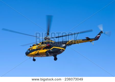 Saint Petersburg, Russia - April 07, 2018: The Helicopter Mi-8tv (ra-24100) Of The Airline Alliance 