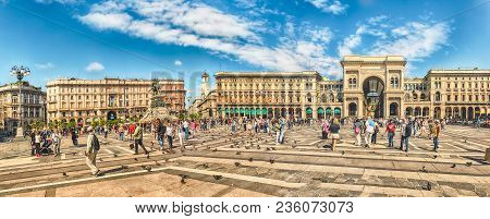 Panoramic View Of Piazza Duomo, Milan, Italy