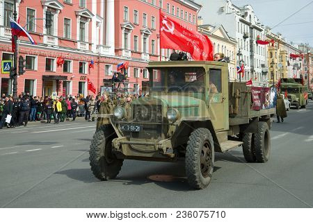 Saint Petersburg, Russia - May 09, 2017: Soviet Truck Zis-5 (uralzis-5) Takes Part In The Retro Tran