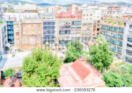 Defocused Background With Aerial View Over An Inner Courtyard In The Eixample District, Barcelona, C