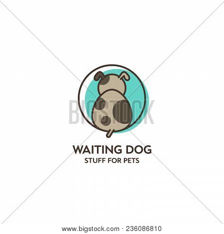 Waiting Dog Logo Goods For Pets Emblem.  Stuff For Pets Logo.  Cute Dog In A Circle.