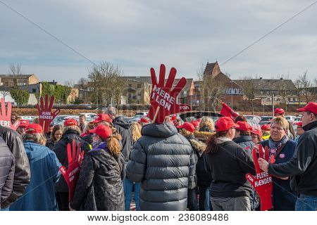 Naestved Denmark - April 4. 2018: Danish Government Workers Protesting For Better Working Conditions