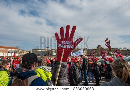 Naestved Denmark - April 4. 2018: Danish Government Workers Protesting For Better Working Conditions