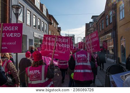 Naestved Denmark - April 4. 2018: Danish Government Workers Protesting For Better Working Conditions