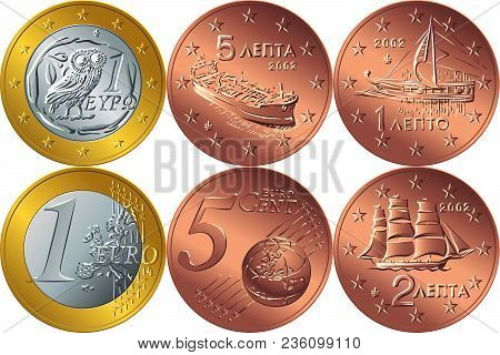 Set Greek Money Gold And Bronze Coin
