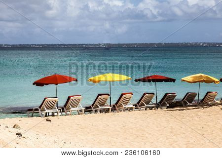 Beach with umbrelas view