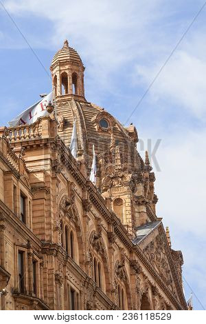 London, United Kingdom - June 23, 2017: Harrods , Luxury Department Store On Brompton Road. 7-storey