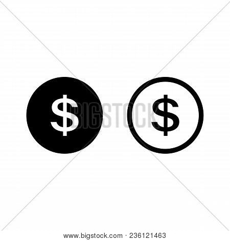 Money Icon In Flat Style. Black Snd White Dollar Symbol Isolated On White Background Simple Payment 