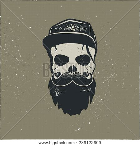 Skull Character With Blood Stains, Cap. Vintage Hand Drawn Street Style. Urban City Attributes. No S