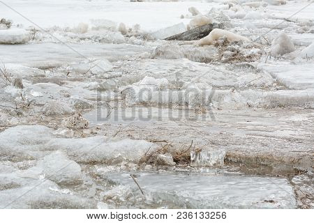 Ice Drift. The Ice Has Started On The River. The Ice Is Swimming On The River.