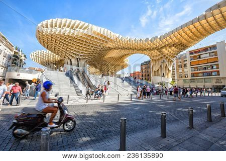 Sevilla, Spain - September 10, 2015: Metropol Parasol In Plaza De La Encarnacion, Spain. J. Mayer H.