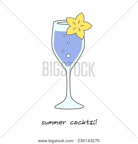 Summer Tropical Cocktail With Flower Cartoon Vector Illustration.