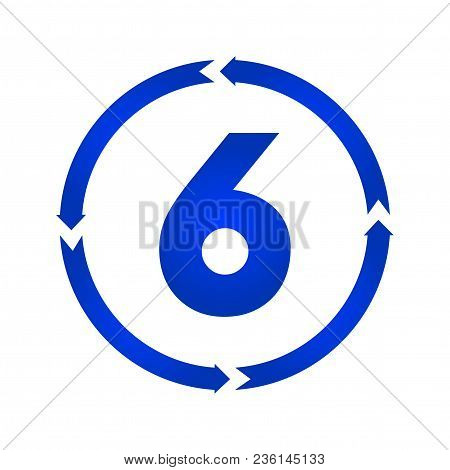 Number 6 Sign Turn Iconvector Illustration. Flat Style