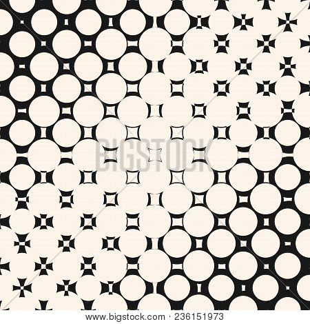 Vector Diagonal Halftone Pattern With Morphing Geometric Shapes, Circles And Squares. Abstract Monoc