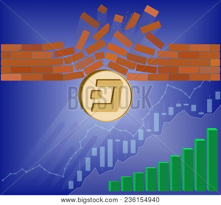 Dash Coin Breaks Through The Wall Resistance With Growth Chart On A Blue Background , The Price Of C